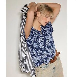 NWOT Free People We The Free Nina Printed T Shirt - Indigo Combo